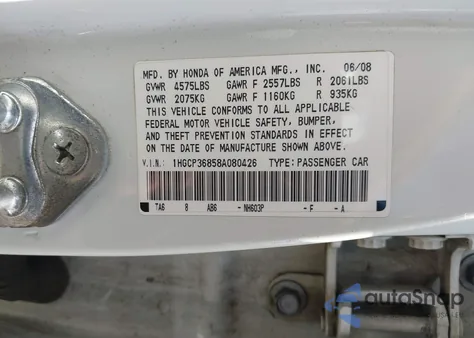 2008 Honda Accord 3.5 Ex-L from USA, damaged, VIN 1HGCP36858A080426